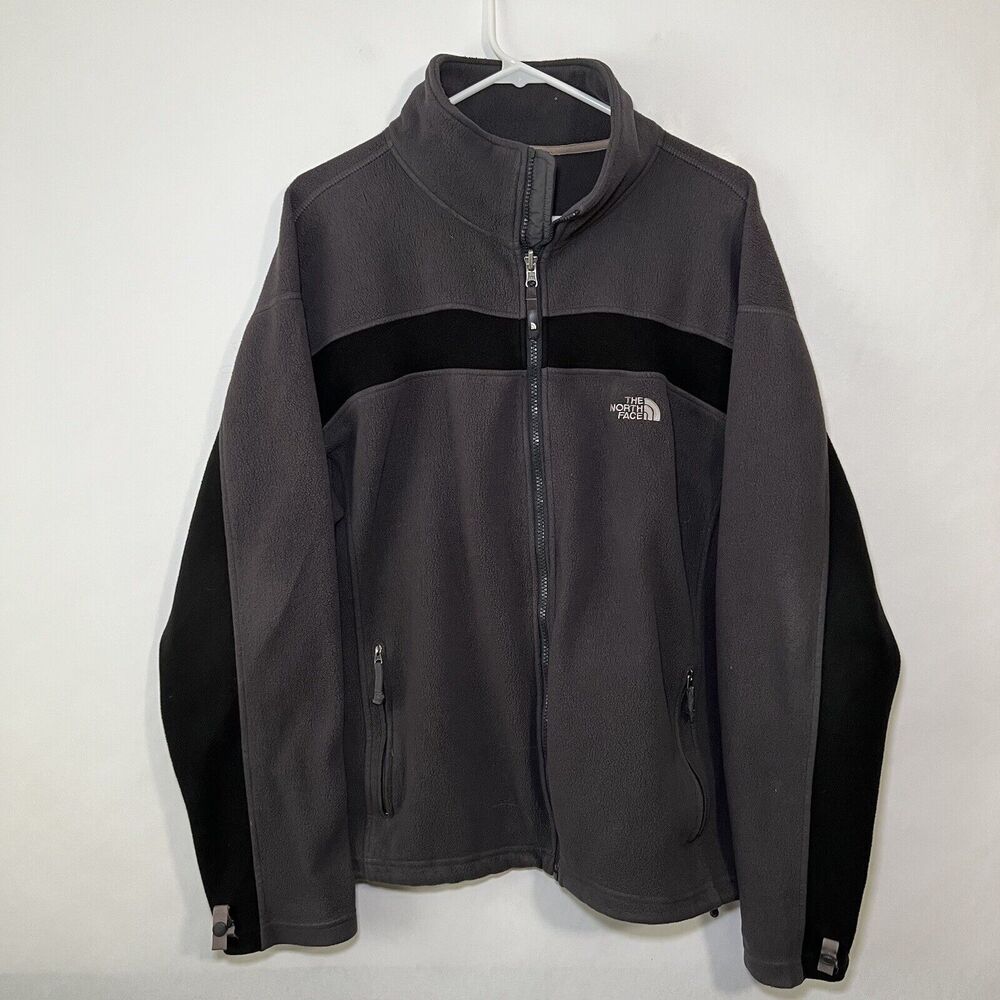 The North Face Full Zip Fleece Jacket Mens Size Large Gray Black Long Sleeve